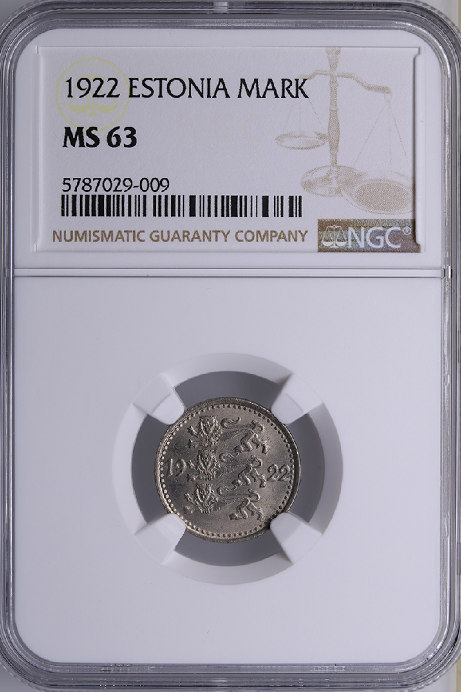 Estonia 1 Mark 1922 - NGC MS 63 - Positsioon №442. Oksjon Coins.ee
