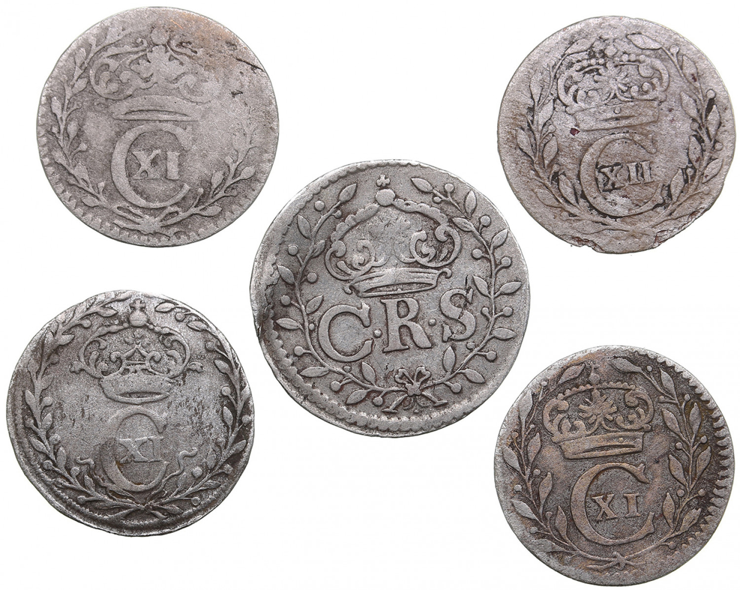 Sweden 2 Öre 1669 & 1 Öre 1665, 1667, 1691, 1698 (5) - Positsioon №766 ...