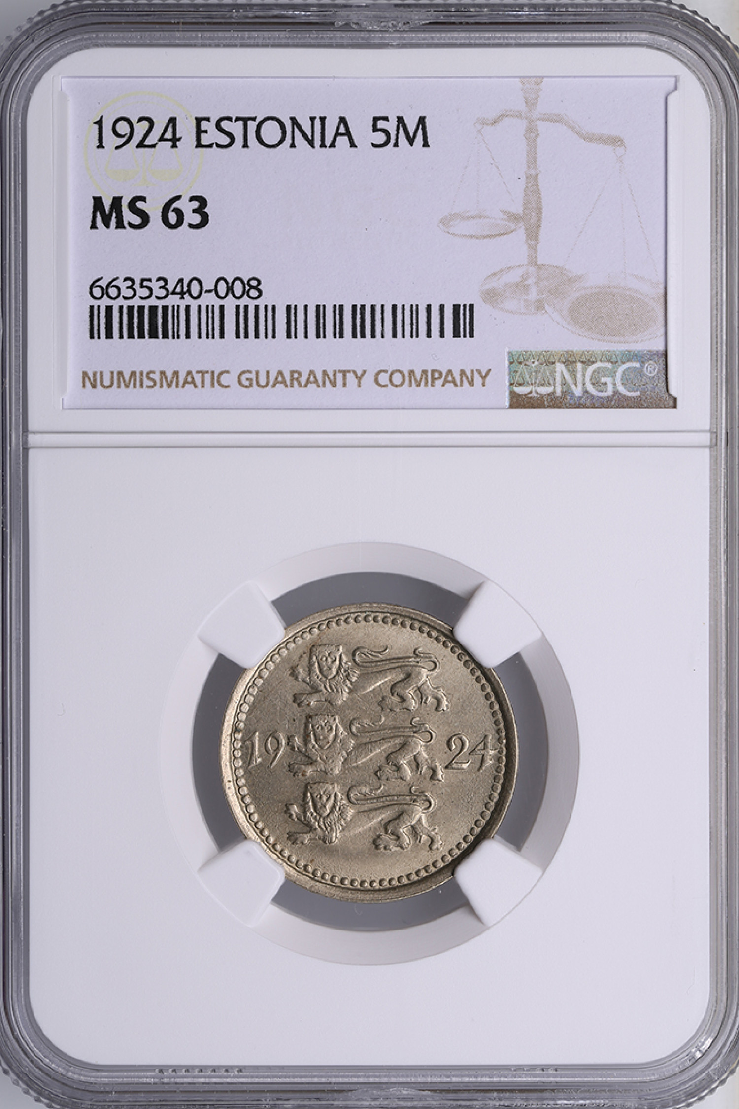 Estonia 5 Marka 1924 - NGC MS 63 - Positsioon №701. Oksjon Coins.ee