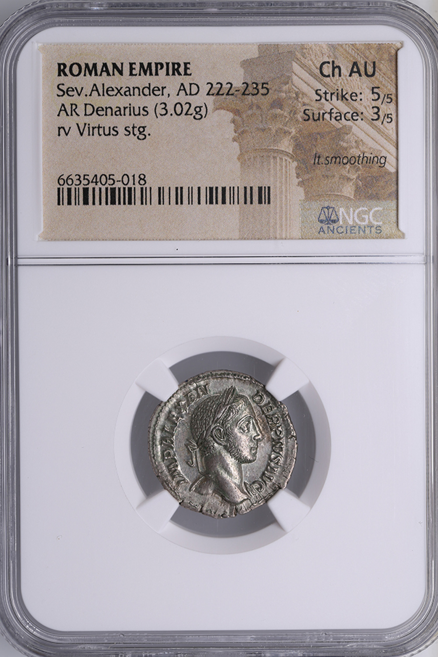 Roman Empire AR Denarius - Severus Alexander (AD 222-235) - NGC Ch