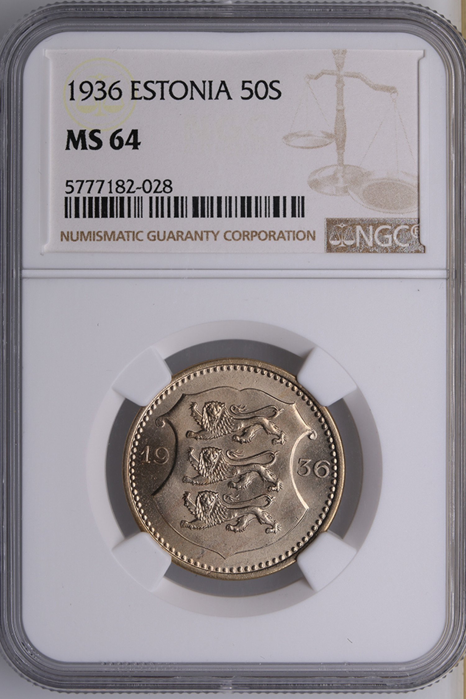 Estonia 50 Senti 1936 - NGC MS 64 - Лот №672. Аукцион Coins.ee