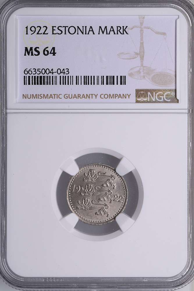 大珍❗️1922 Estonia 5M硬貨 NGC認証 大珍❗️1922 Estonia 5M硬貨 UNC認証